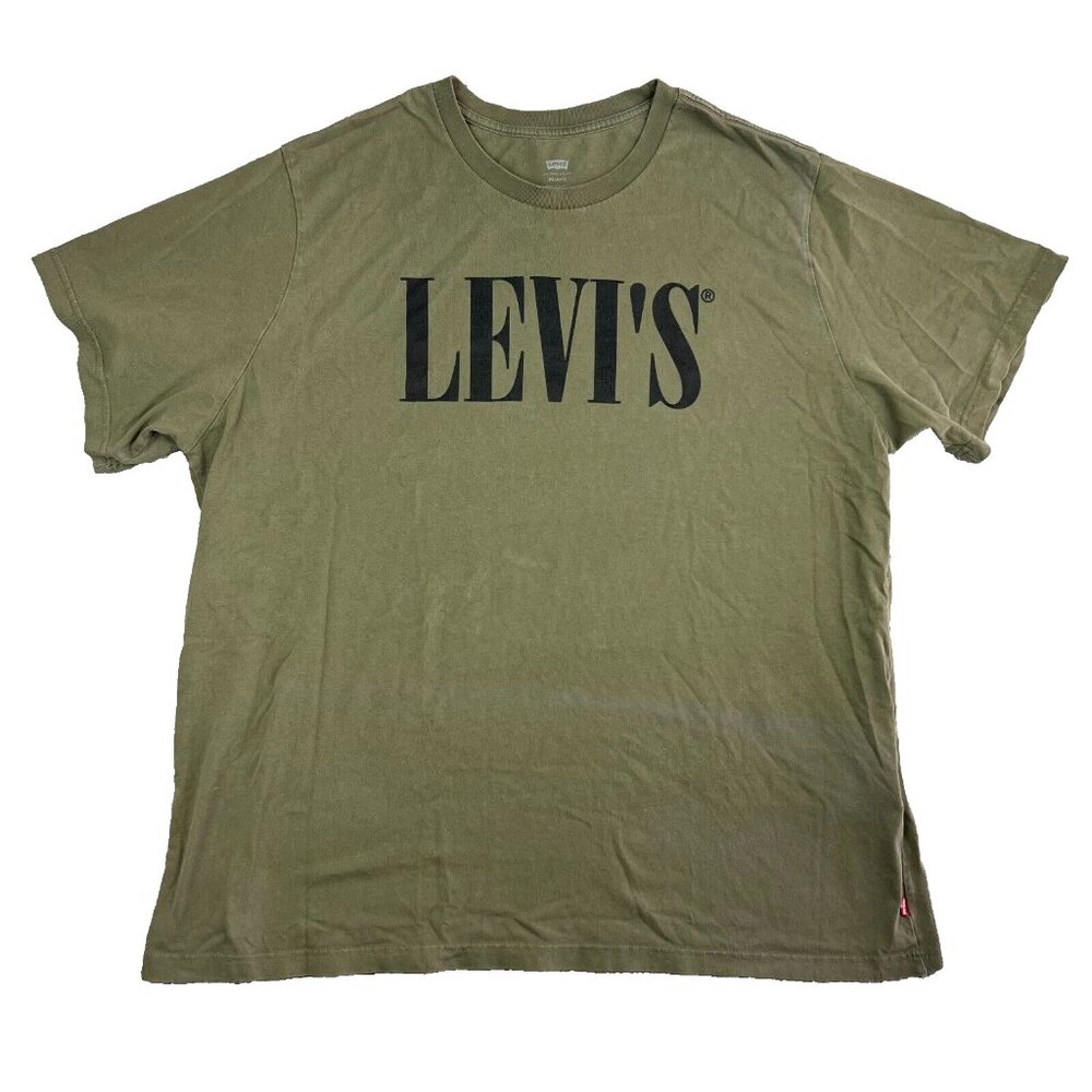 Levi's Serif Logo Relaxed Graphic Tee Mens Size XXL Olive Green